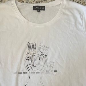 Anna Bella Beaded Cat Tee - White - XL